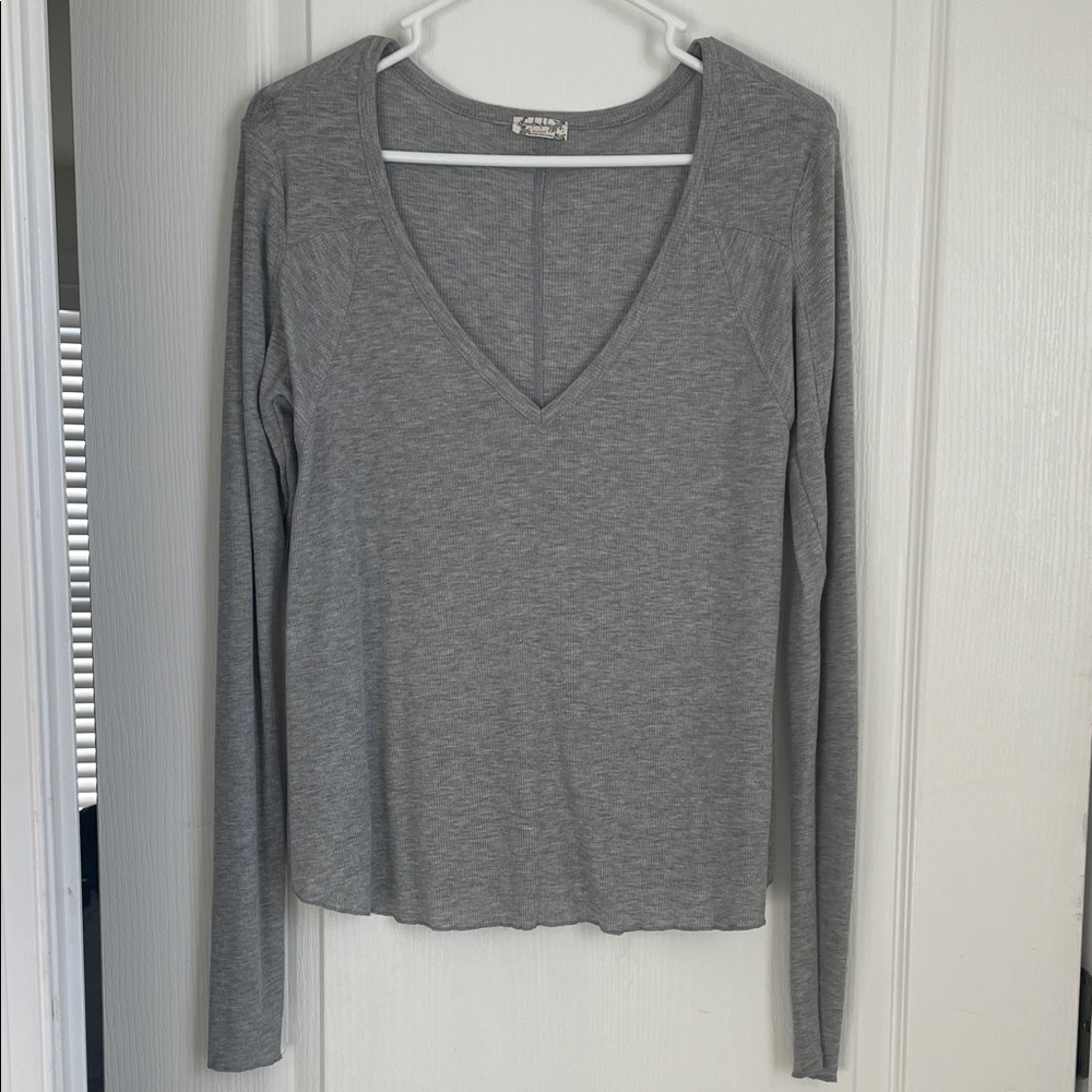Free People Heather Gray Long Sleeve Top